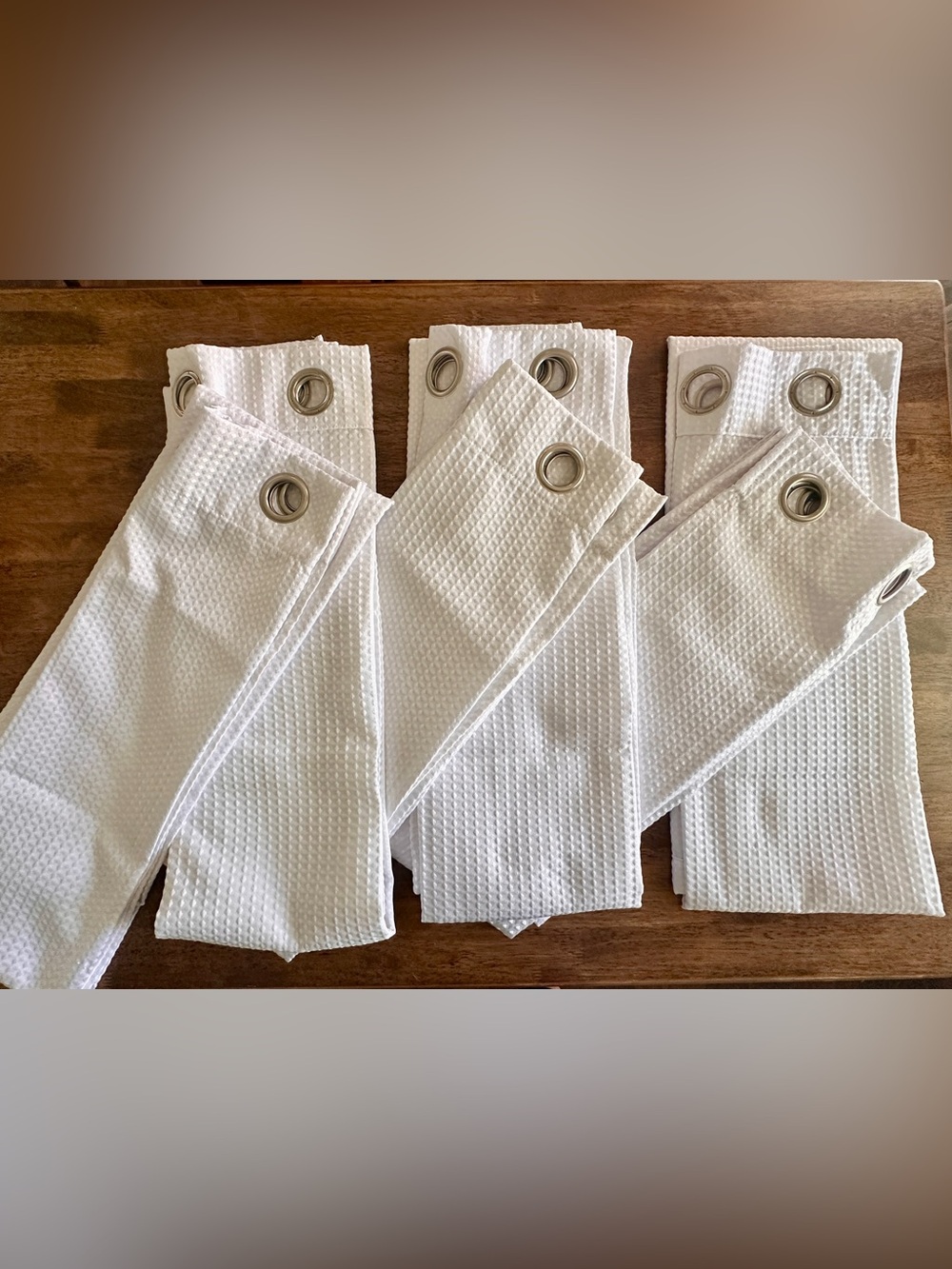 White Grommet Curtain Panels (6) Waffle-Weave Texture, ~83”x36” Light-Filtering